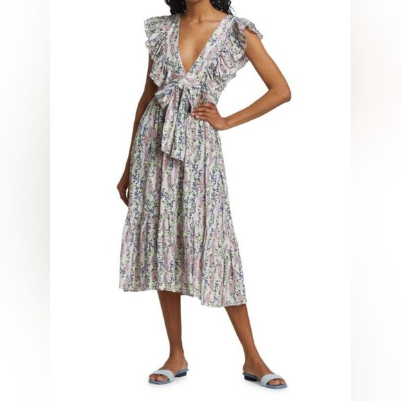 BYTIMO (Norway) Floral V-Neck Wrap Midi Dress Sz L - Picture 10 of 13